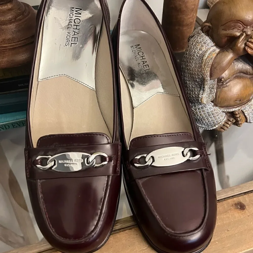 Women’s Michael Kors Lainey Leather Loafers in Merlot. Size 8.5 M.